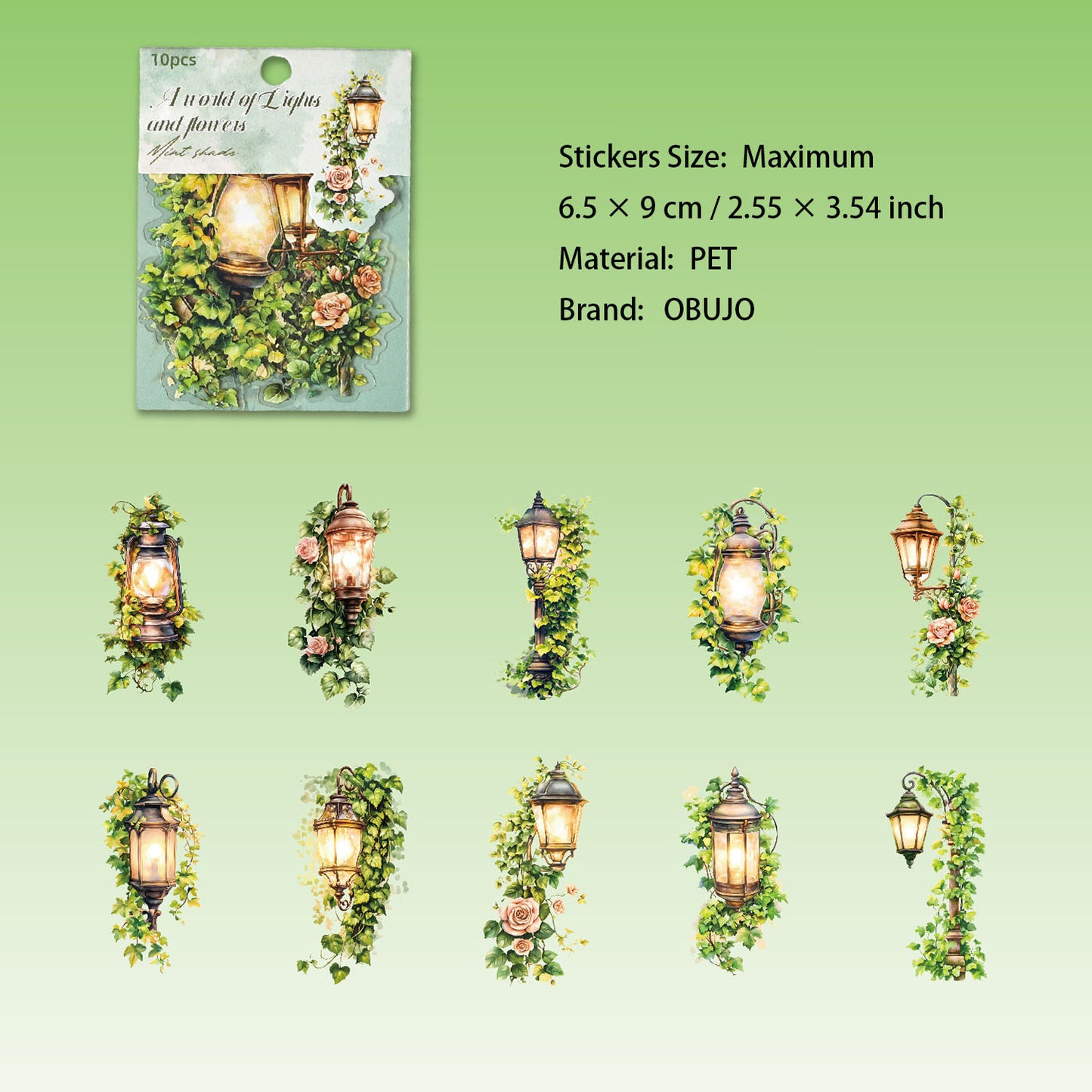 10 Pcs Floral Light PET Stickers DHHJ