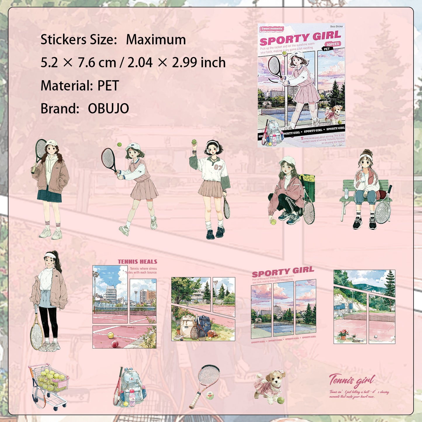 30 Pcs Sporty Girl PET Stickers SNYD