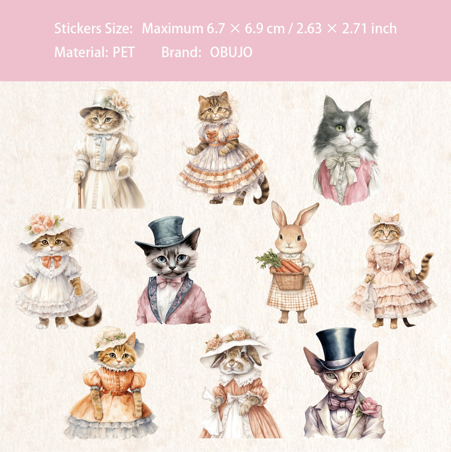 20 Pcs Fairy Tale Bunny Cat PET Stickers THXL