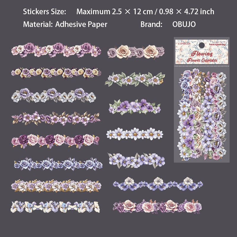 15 Pcs Vintage Flower Stickers LGHL