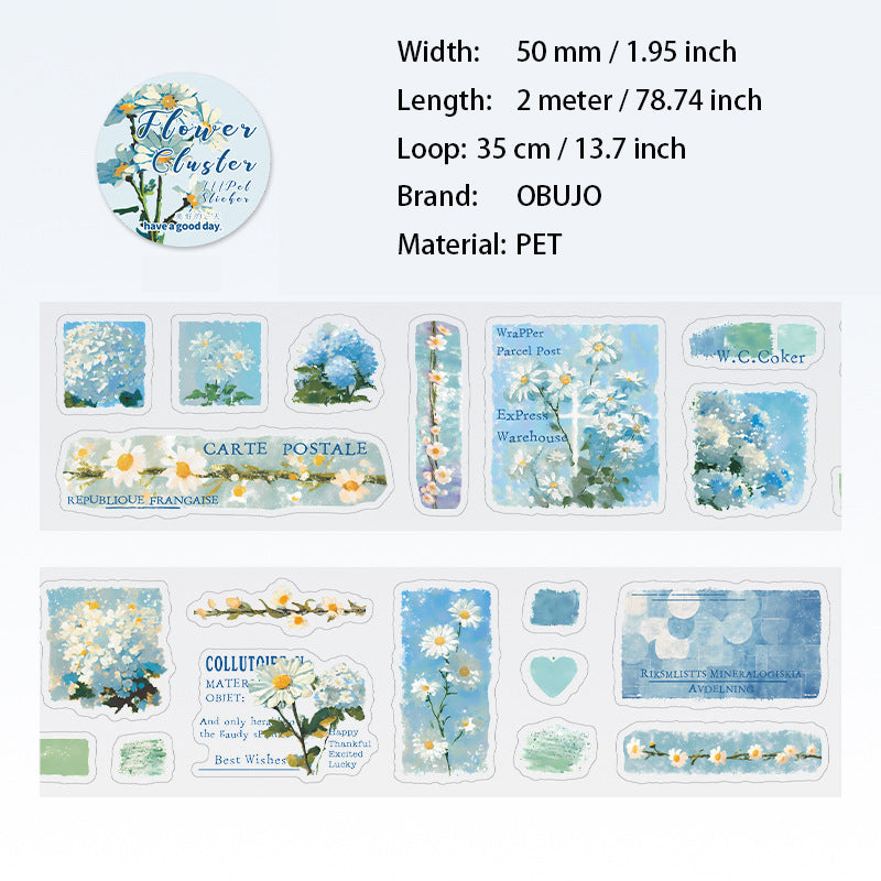 1 Roll Flower Themed PET Stickers Tape HCMB