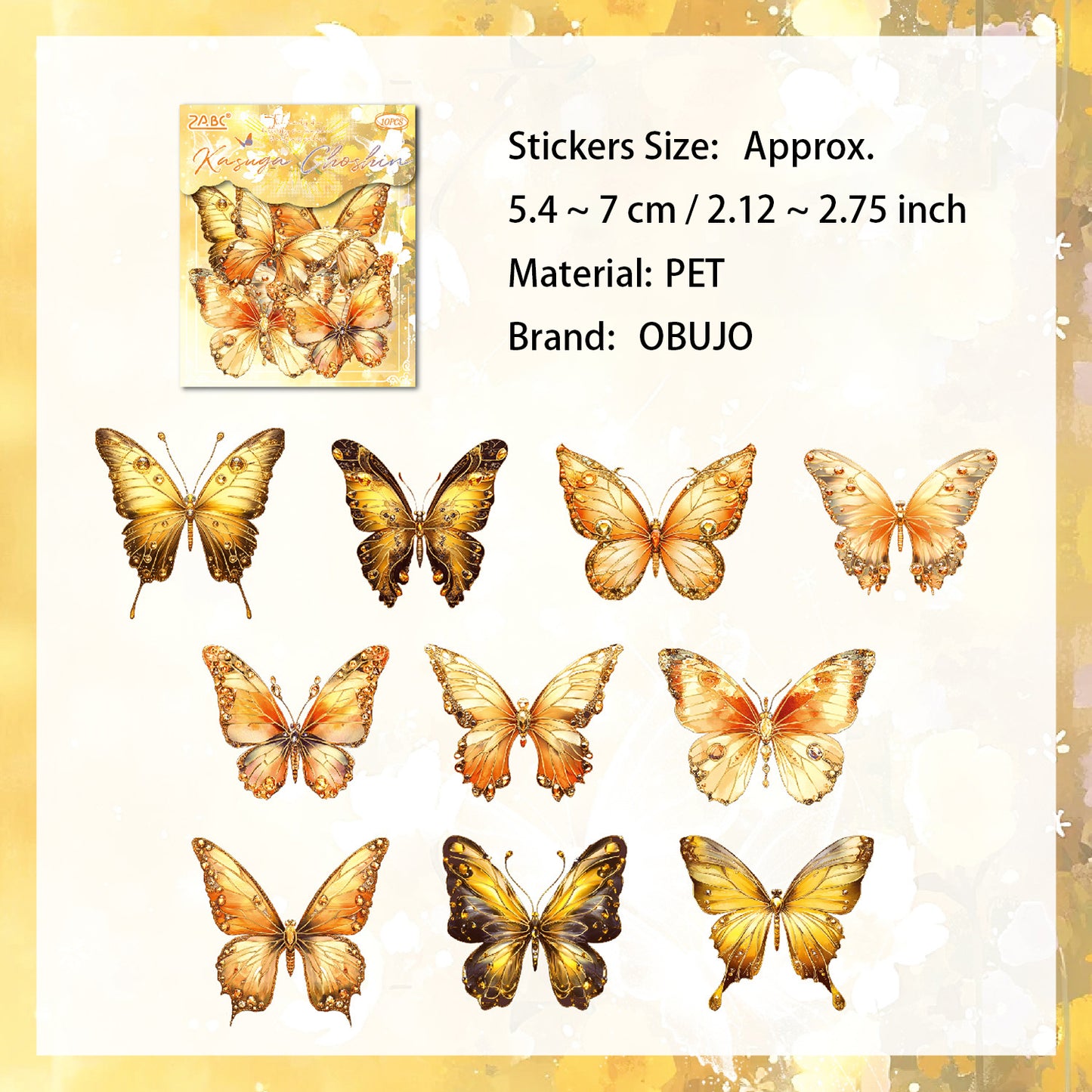 10 Pcs Shell Light Butterfly Stickers ZRZY