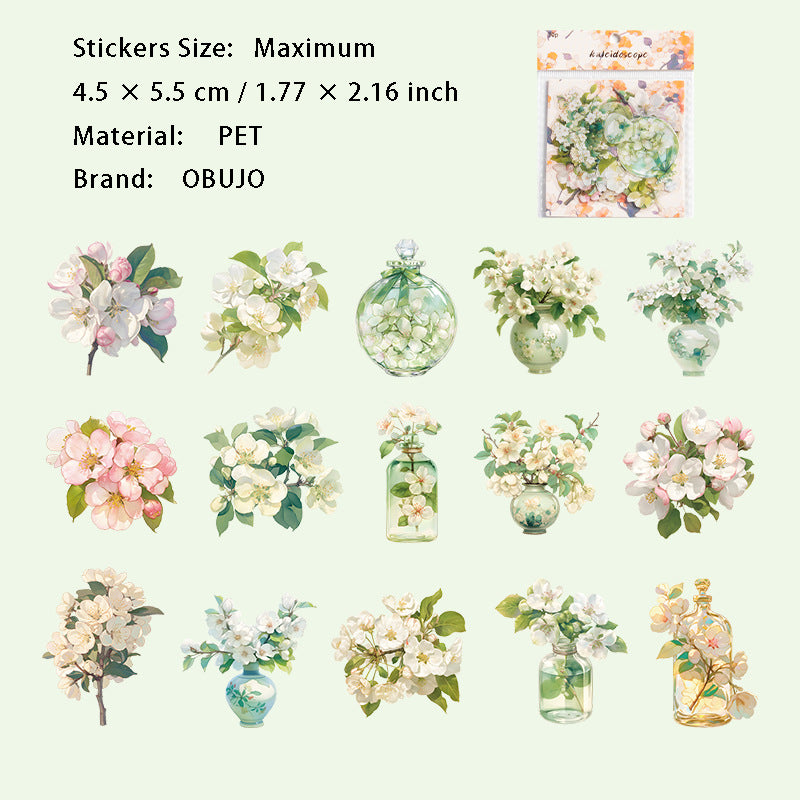 15 Pcs Flower Vase PET Stickers WHTX