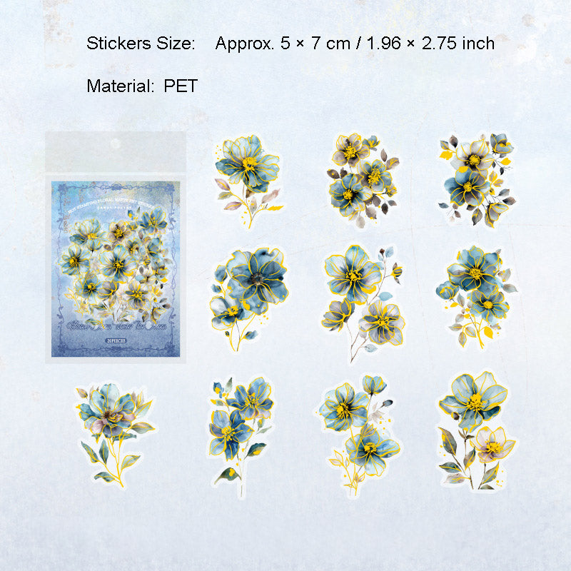 20 Pcs Glitter Flower PET Stickers FHZX