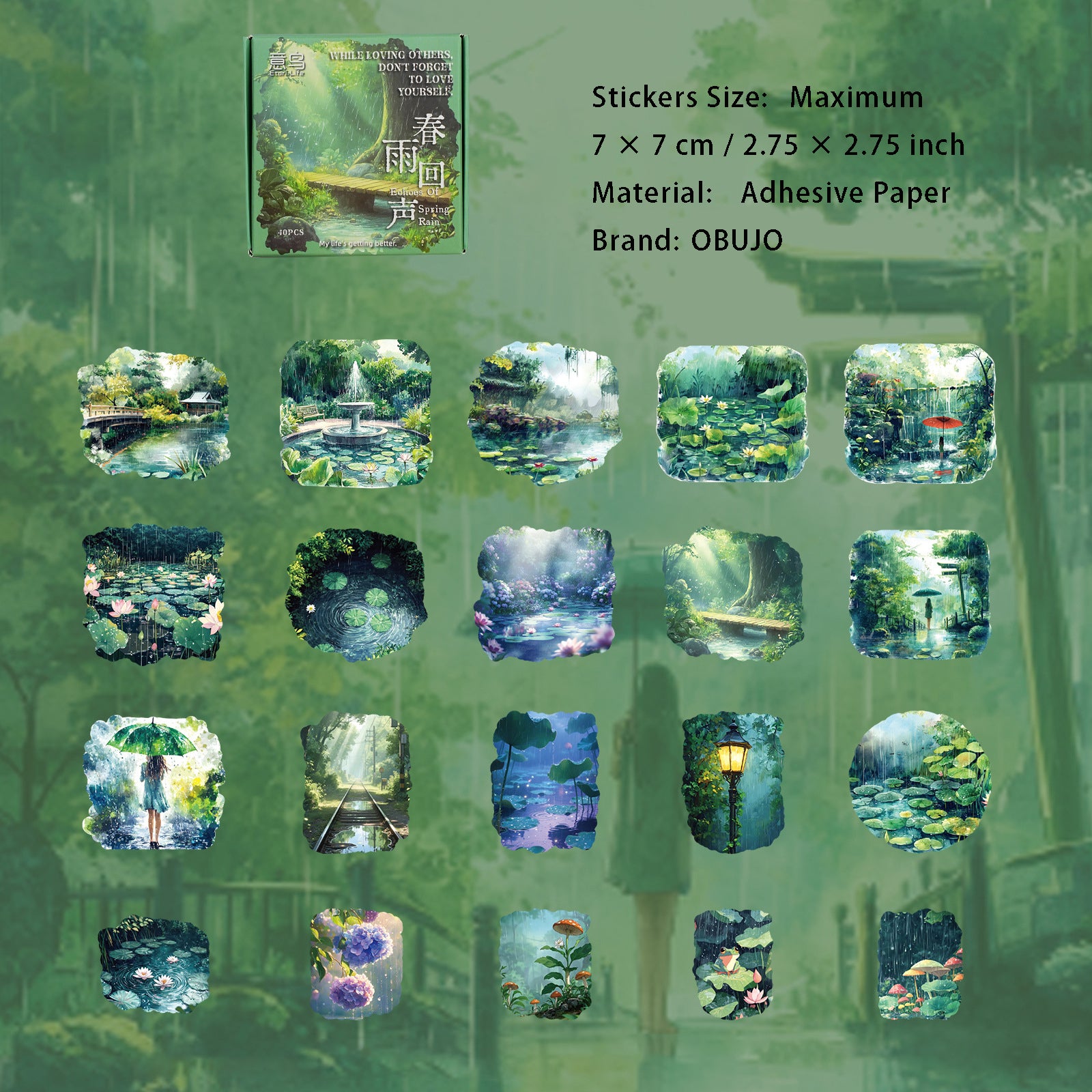 40 Pcs Rainny Themed Stickers YAXL