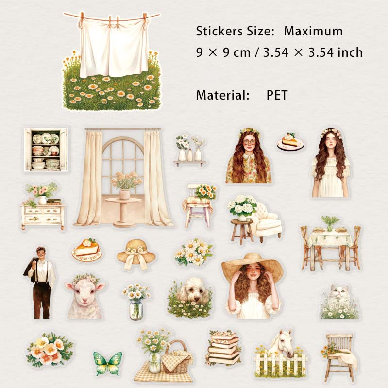 25 Pcs Garden Girl PET Stickers WNYG