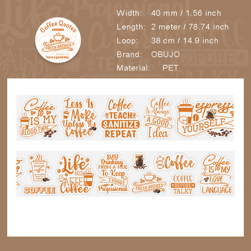 1 Roll Coffee Theme PET Stickers Tape KFYL