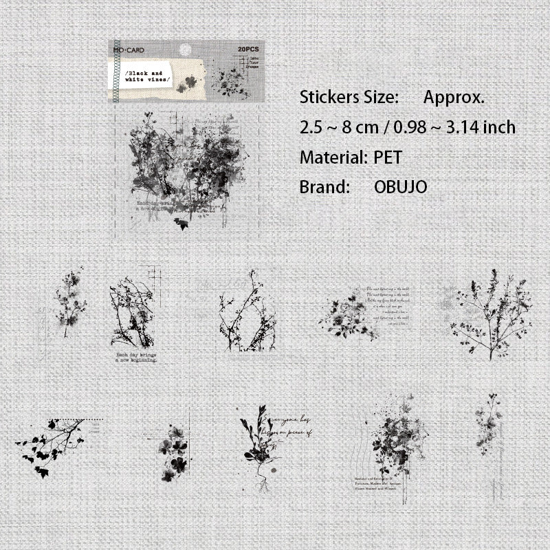 20 Pcs Vintage Botanical PET Stickers MLHC