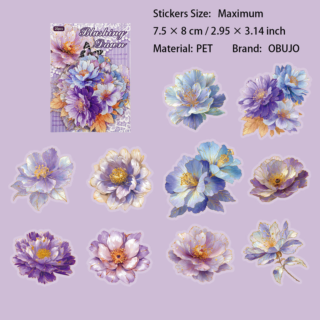 20 Pcs Gold Goil Flower PET Stickers LJHY