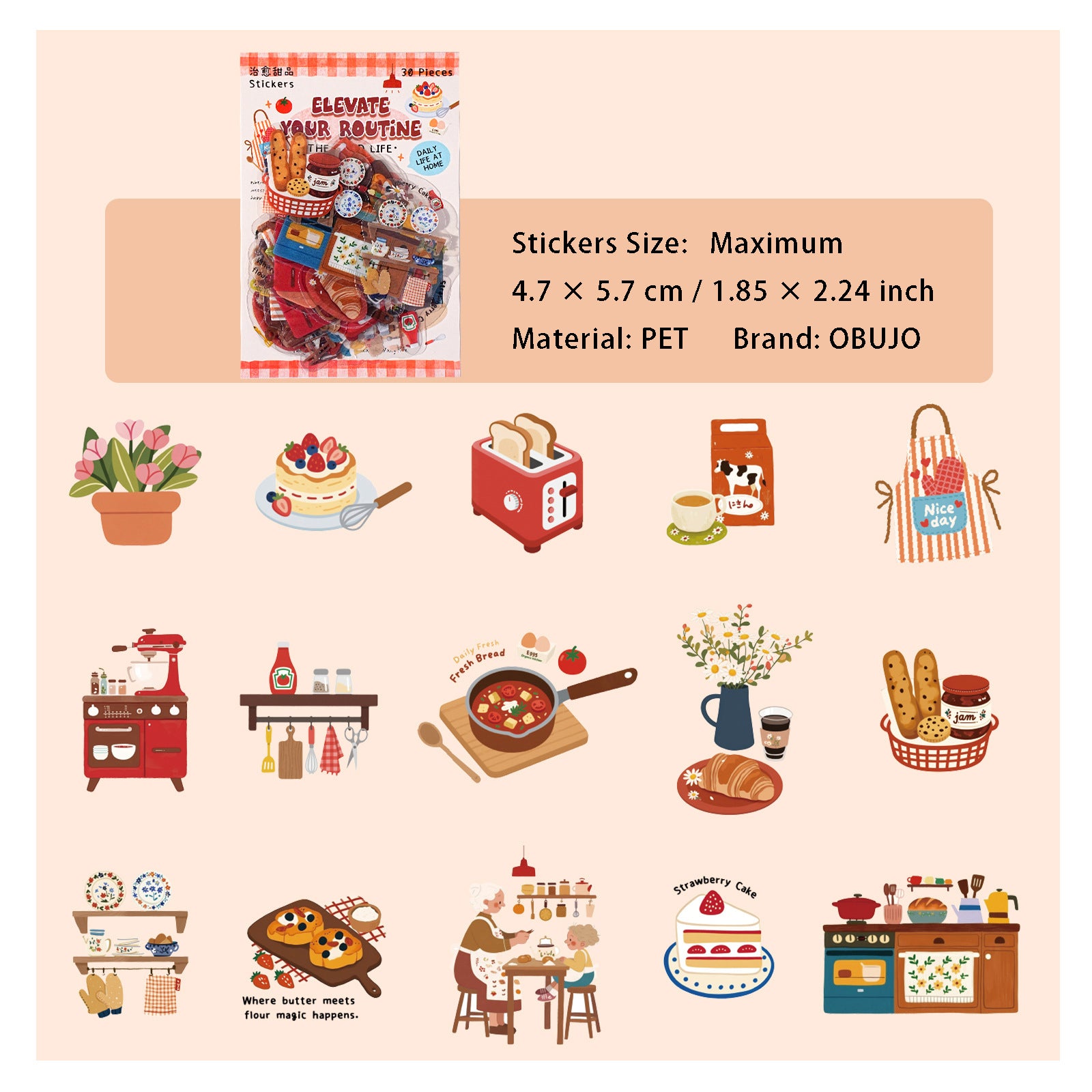 30 Pcs Dialy Life PET Stickers DLRC