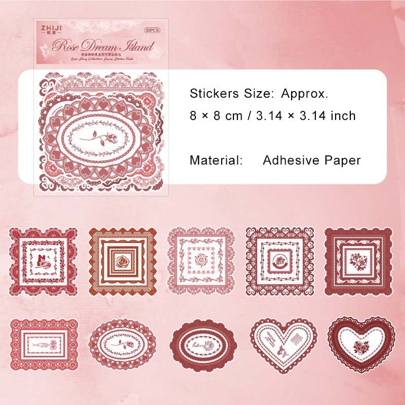 20 Pcs Heart Shape Lace Frame Stickers LSWYJ