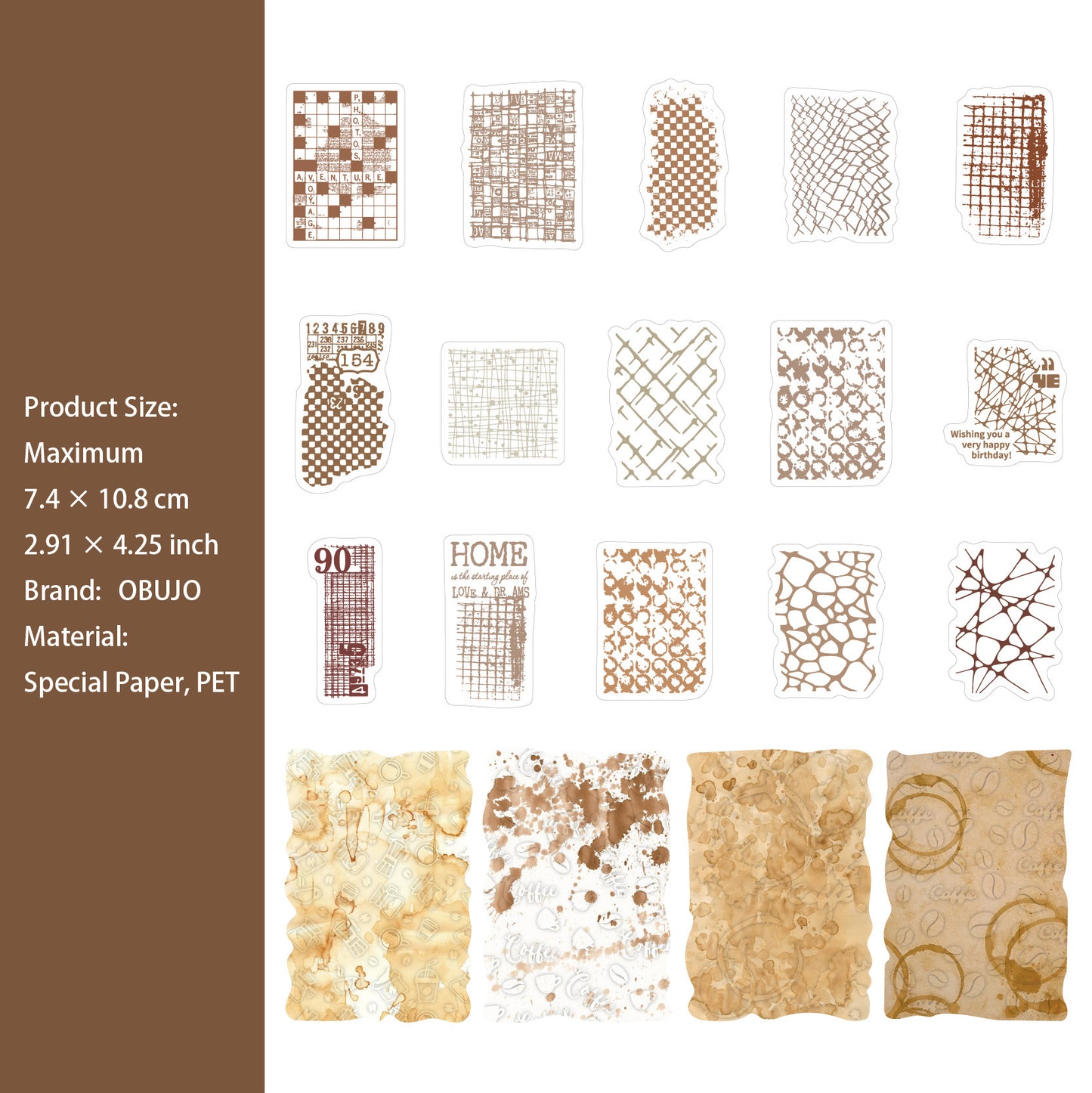 15 Pcs Embossed Paper and Collage Stickers DGXL