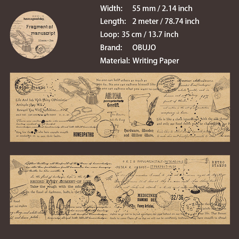 1 Roll Vintage Manuscript Washi Tape SGCP