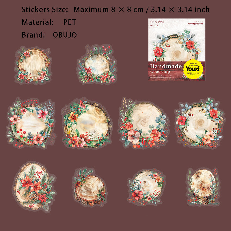 10 Pcs Wooden Art PET Stickers MPSZ