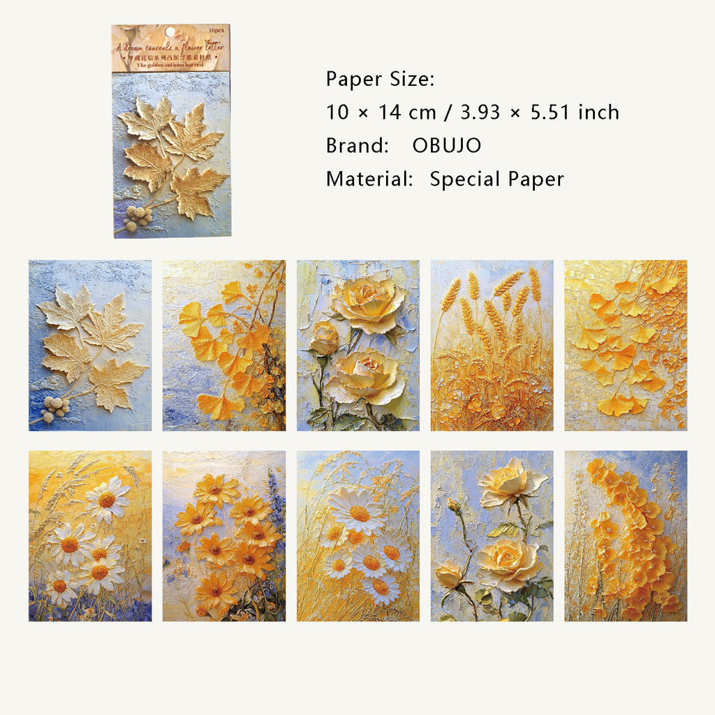 10 Sheets Oil Painting Flower Embossed Paper MCHX