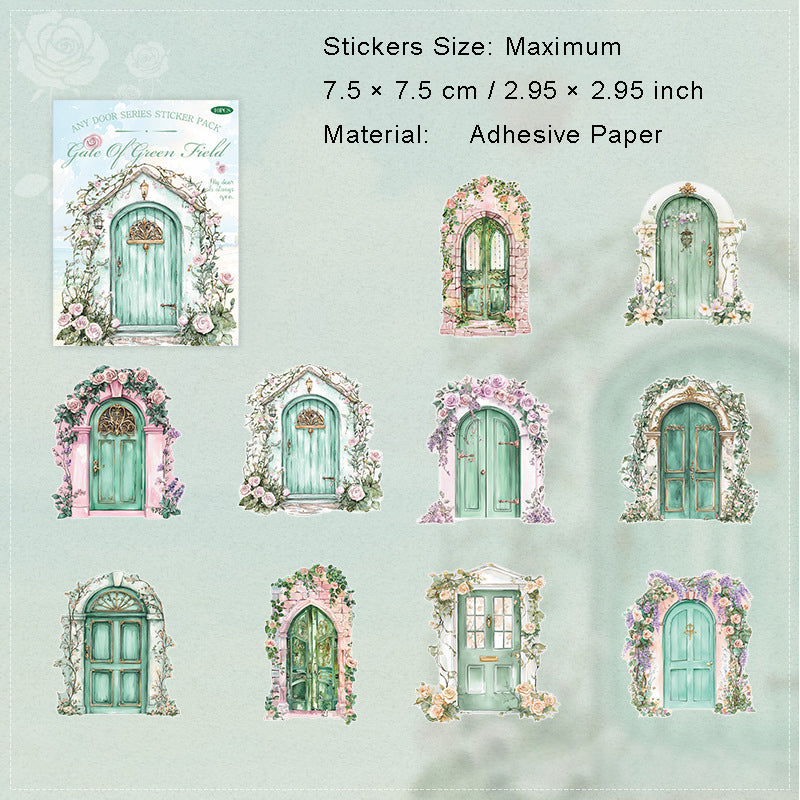 10 Pcs Floral Wooden Door Cardstock Stickers RYMX