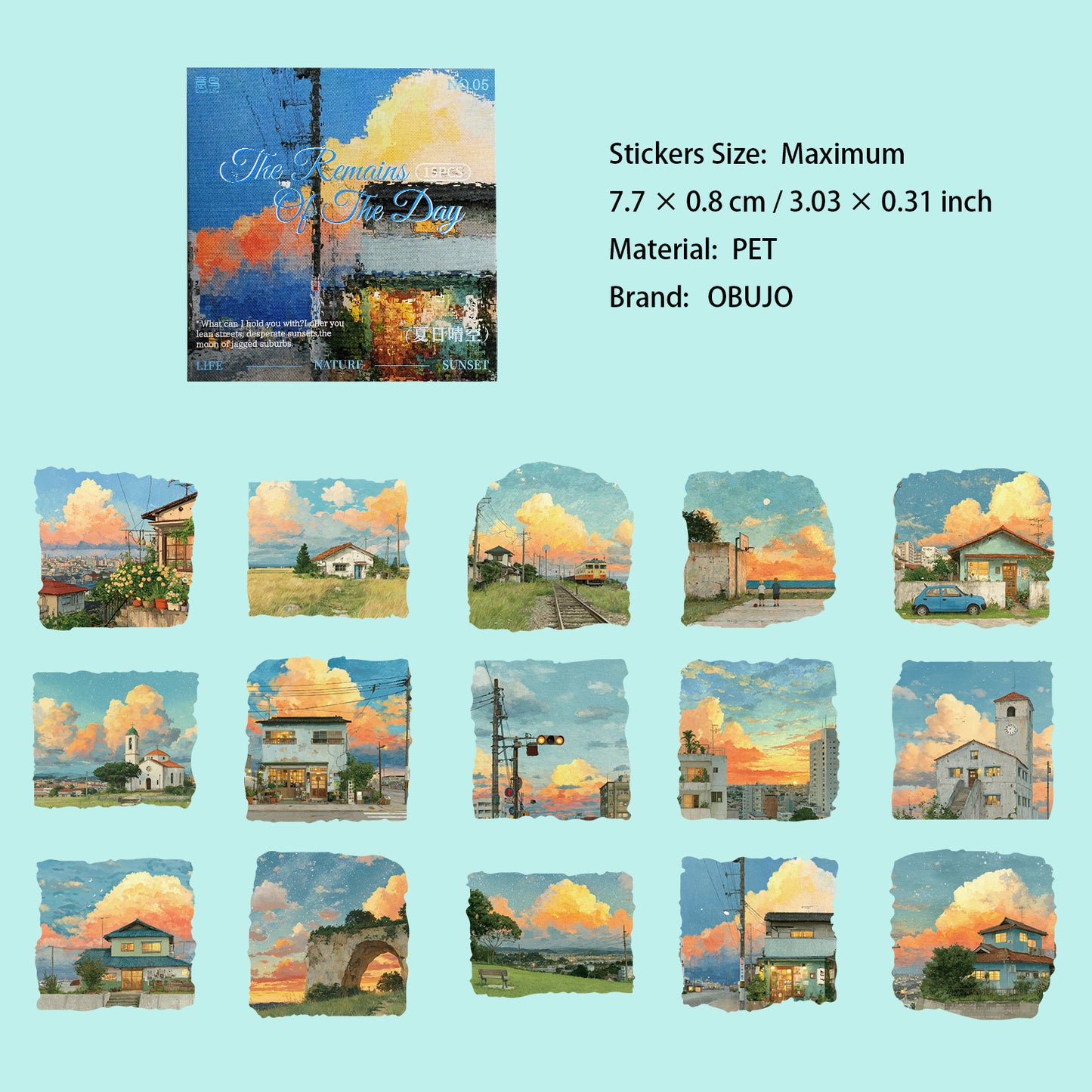 15 Pcs Sunset Landscape PET Stickers CRJJ