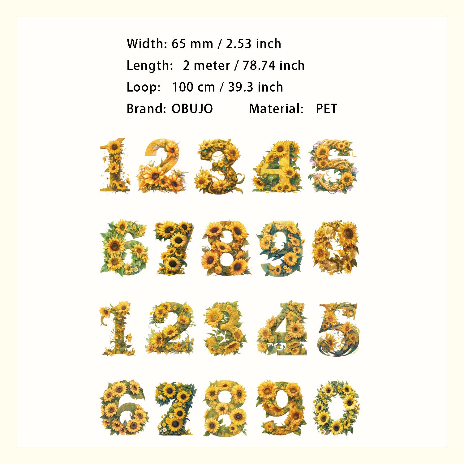 1 Roll Floral Letter Number PET Stickers Tape SZMM