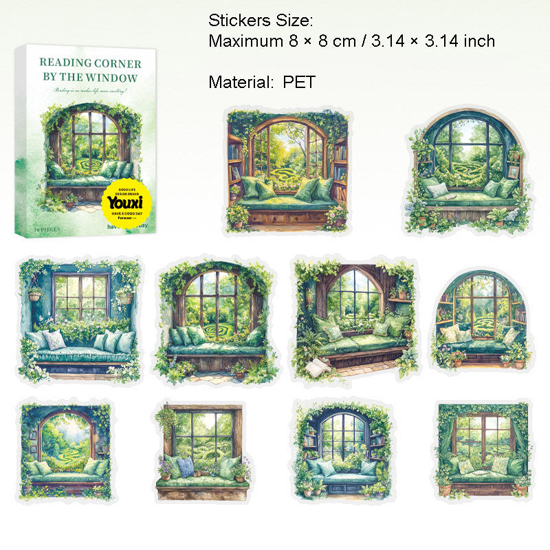 10 Pcs Reading Room Corner PET Stickers CBDSJ