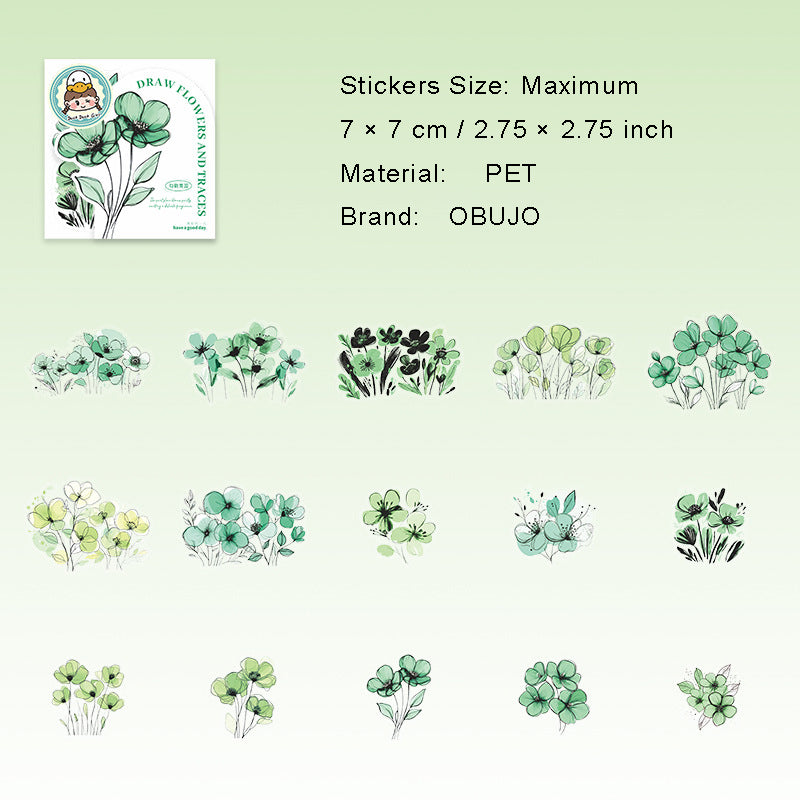 15 Pcs Light Color Flower PET Stickers MHHJ