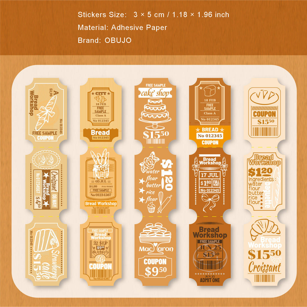 15 Sheets Vintage Ticket Stickers SJMYJ