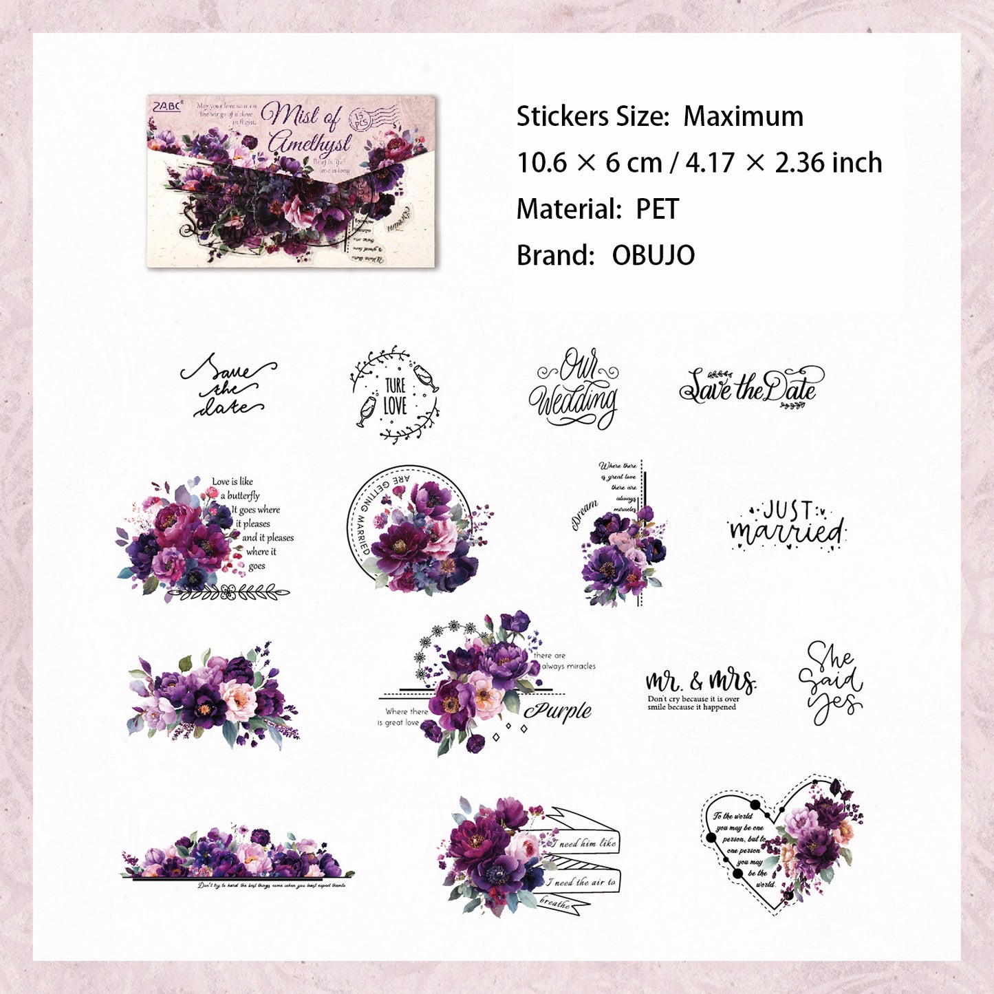 15 Pcs Flower and Words PET Stickers TYSY