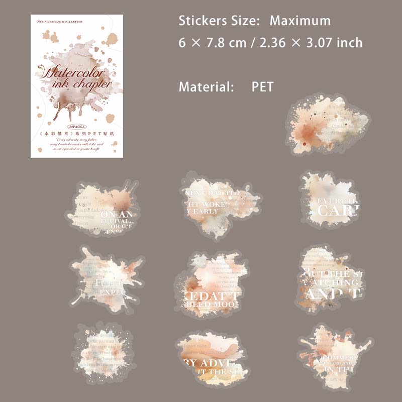 20 Pcs Watercolor Quotes PET Stickers SCMZ