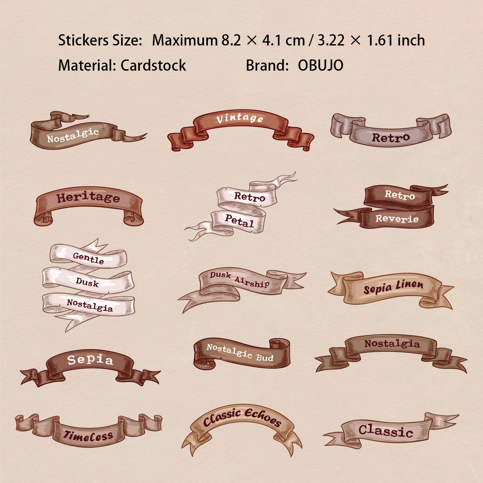 1 Roll Vintage Words Cardstock Stickers XXXL