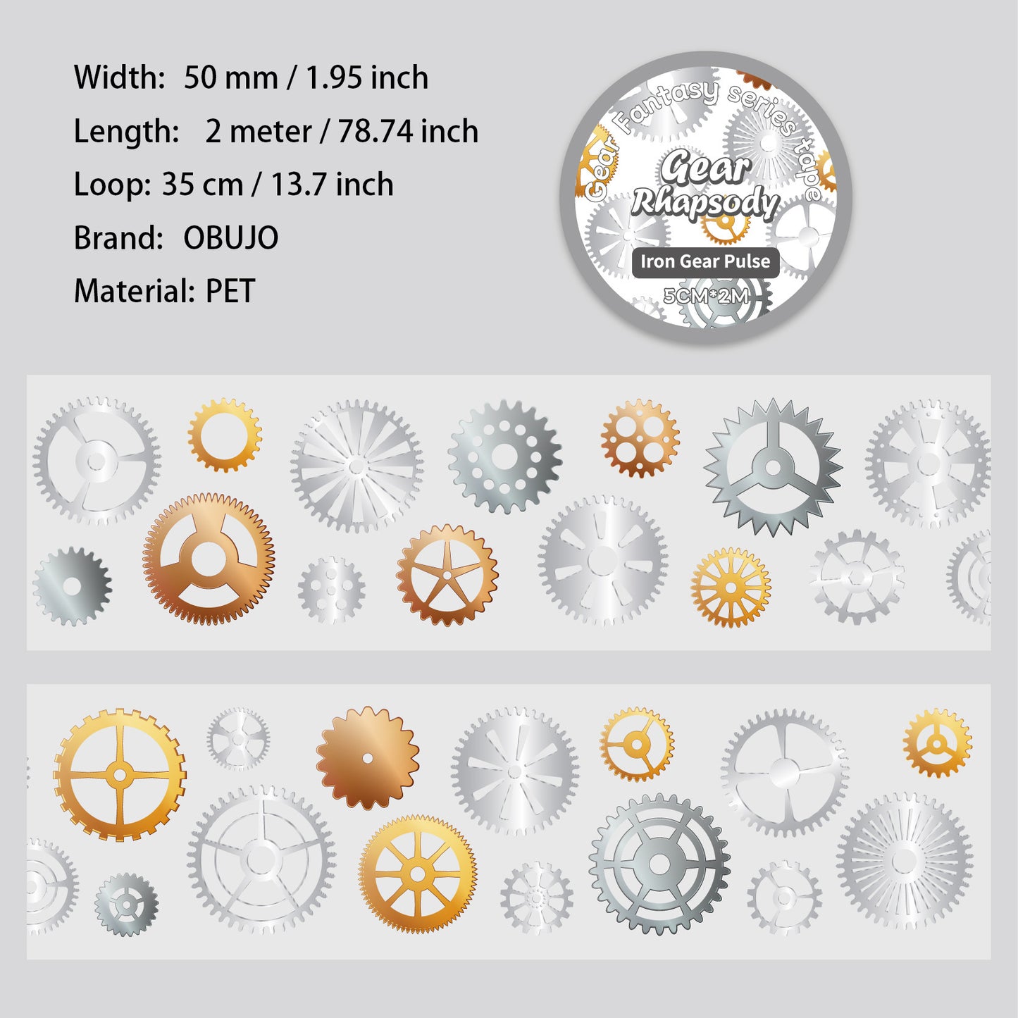 1 Roll Mechanical Gears Themed PET Tape CLKXQ