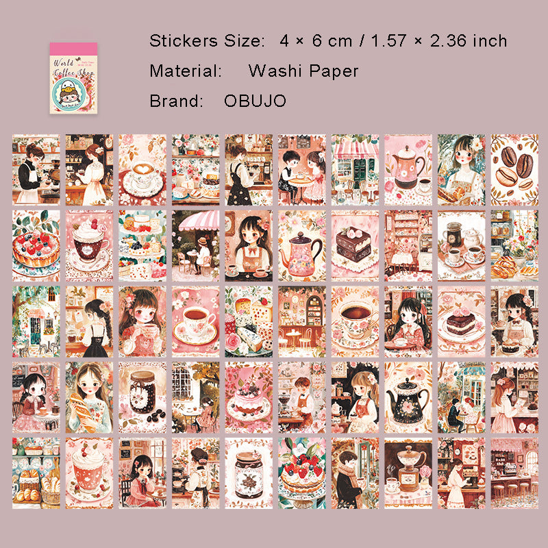 50 Pcs Coffee Theme Washi Stickers Book SJKFD