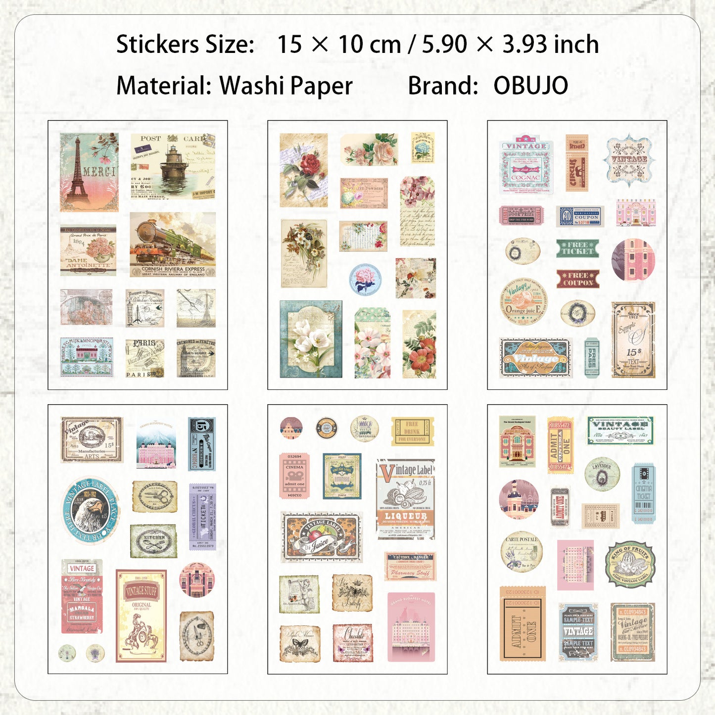 6 Sheets Basic Journal Stickers ZJWD