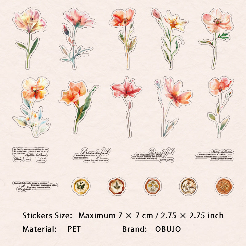40 Pcs Pressed Flower and Wax Seal PET Stickers LMYZ