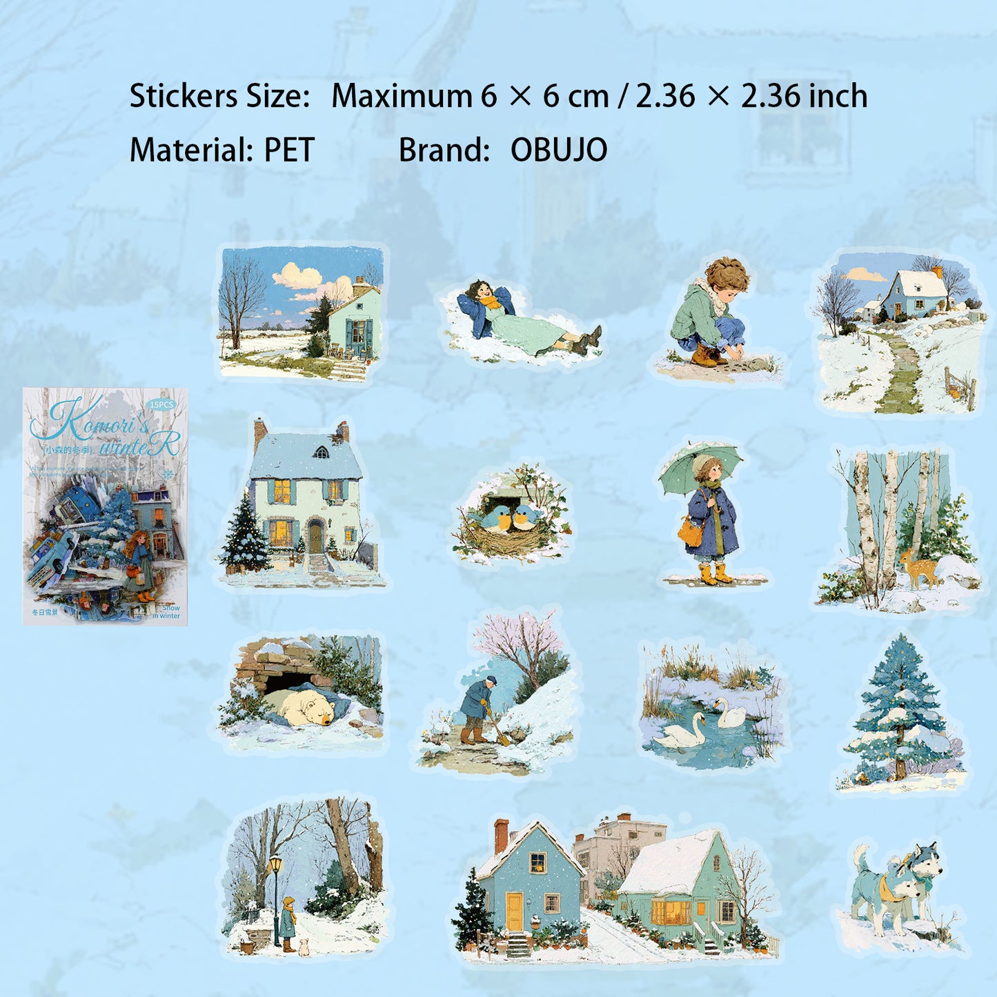 15 Pcs Winter Lifestyle PET Stickers XSDJ