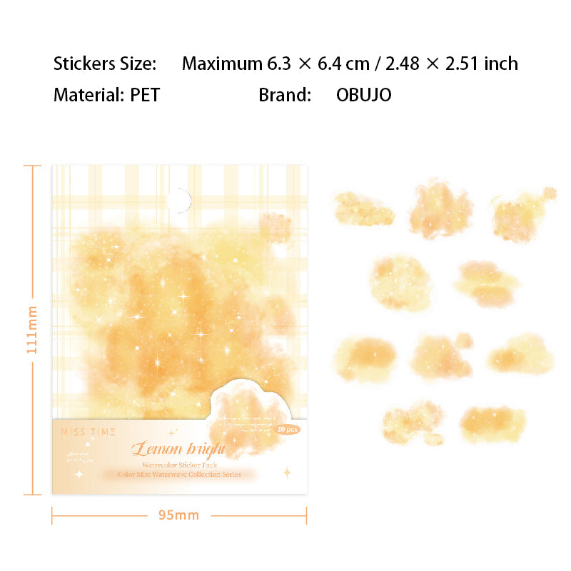 20 Pcs Watercolor Themed PET Stickers CWSY