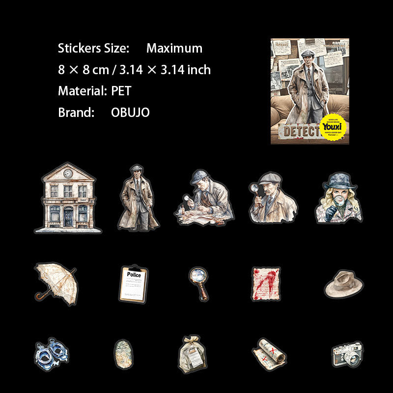 15 Pcs Detective Themed PET Stickers FEMSRZ