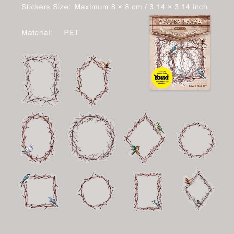 10 Pcs Wooden Frame PET Stickers SYMK