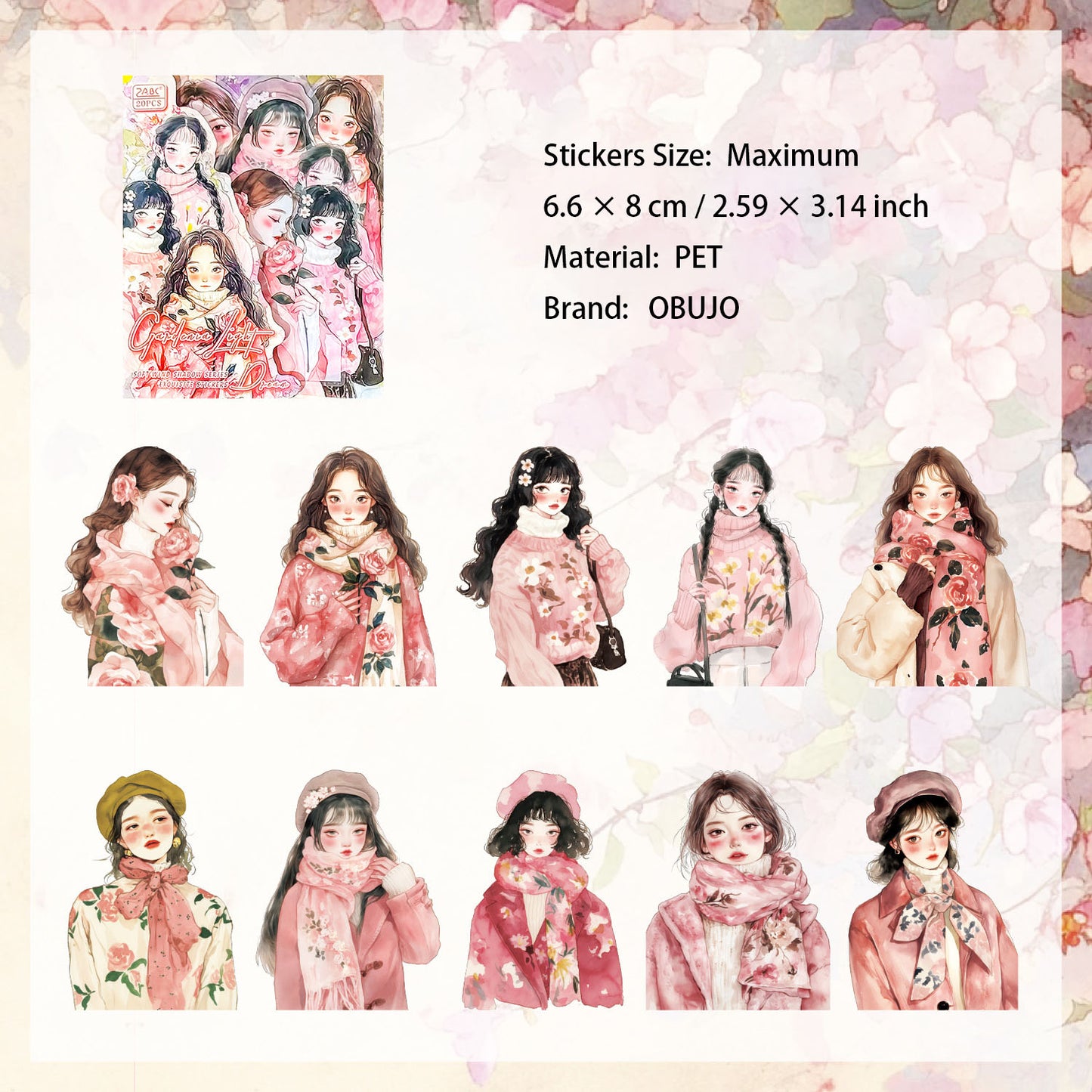 20 Pcs Fashion GIrl PET Stickers RFMY