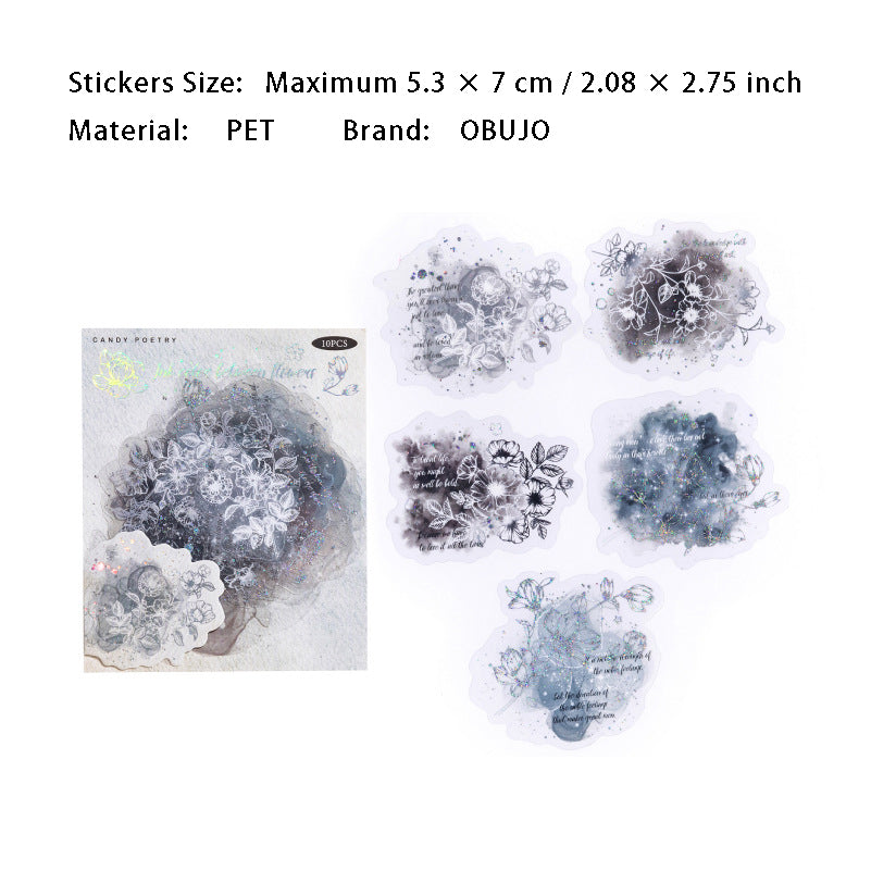 10 Pcs Watercolor Flower PET Stickers LGHP