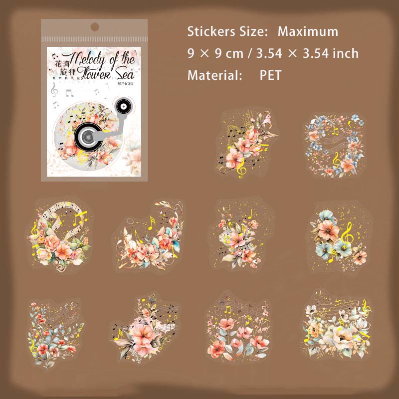 10 Pcs Music Flower PET Stickers HHXL