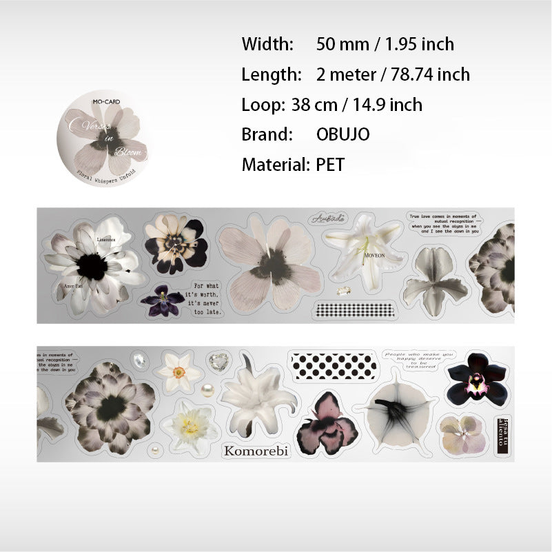 1 Roll Vintage Flower PET Stickers Tape HYDX