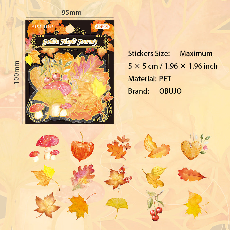 30 Pcs Autumn Leaves PET Stickers FYWY