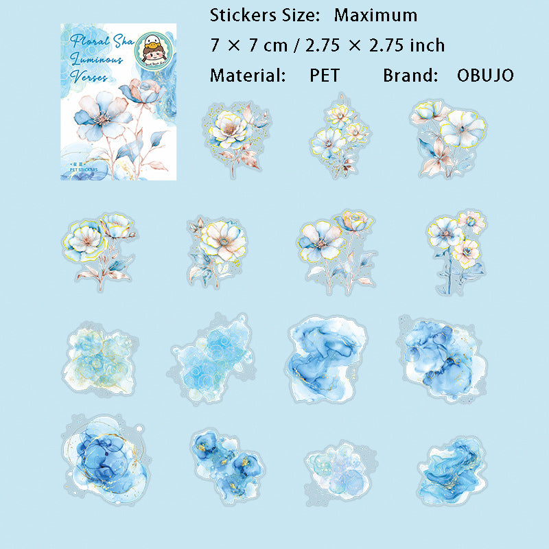 15 Pcs Glitter Watercolor Flower PET Stickers HYHZ