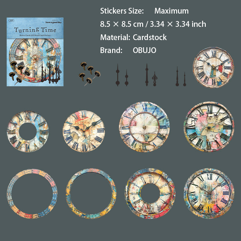 15 Pcs Vintage Clock Themed Stickers ZDSG