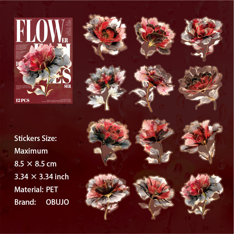 12 Pcs Fantasy Flower PET Stickers HJMX