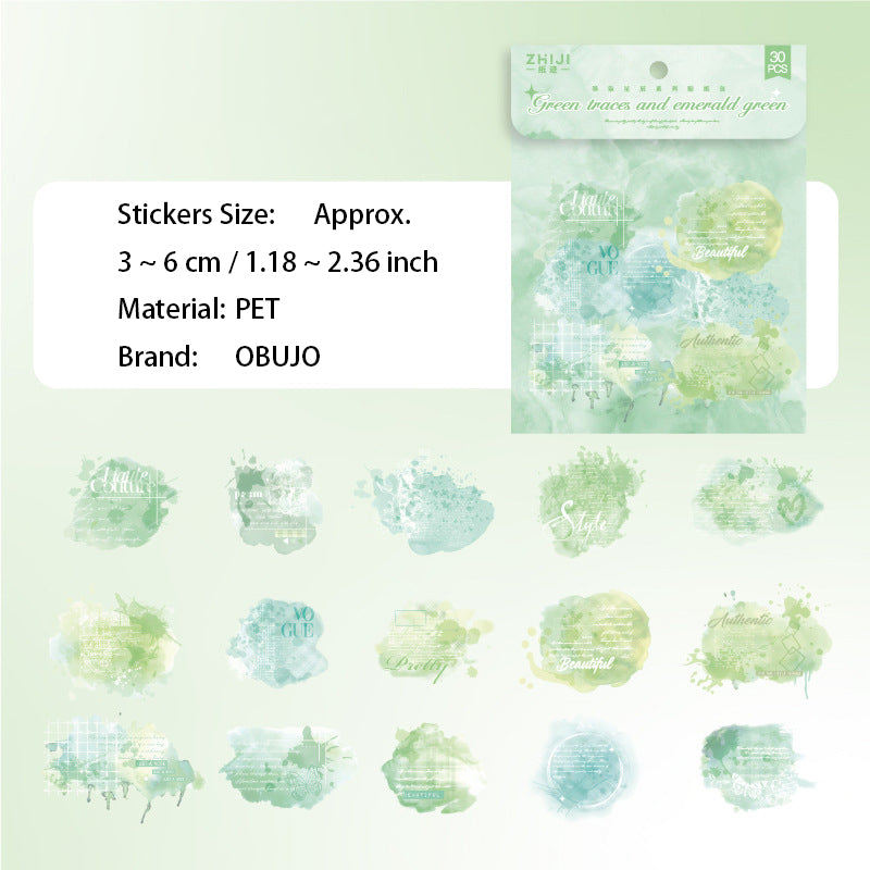 30 Pcs Watercolor Words PET Stickers MRXC