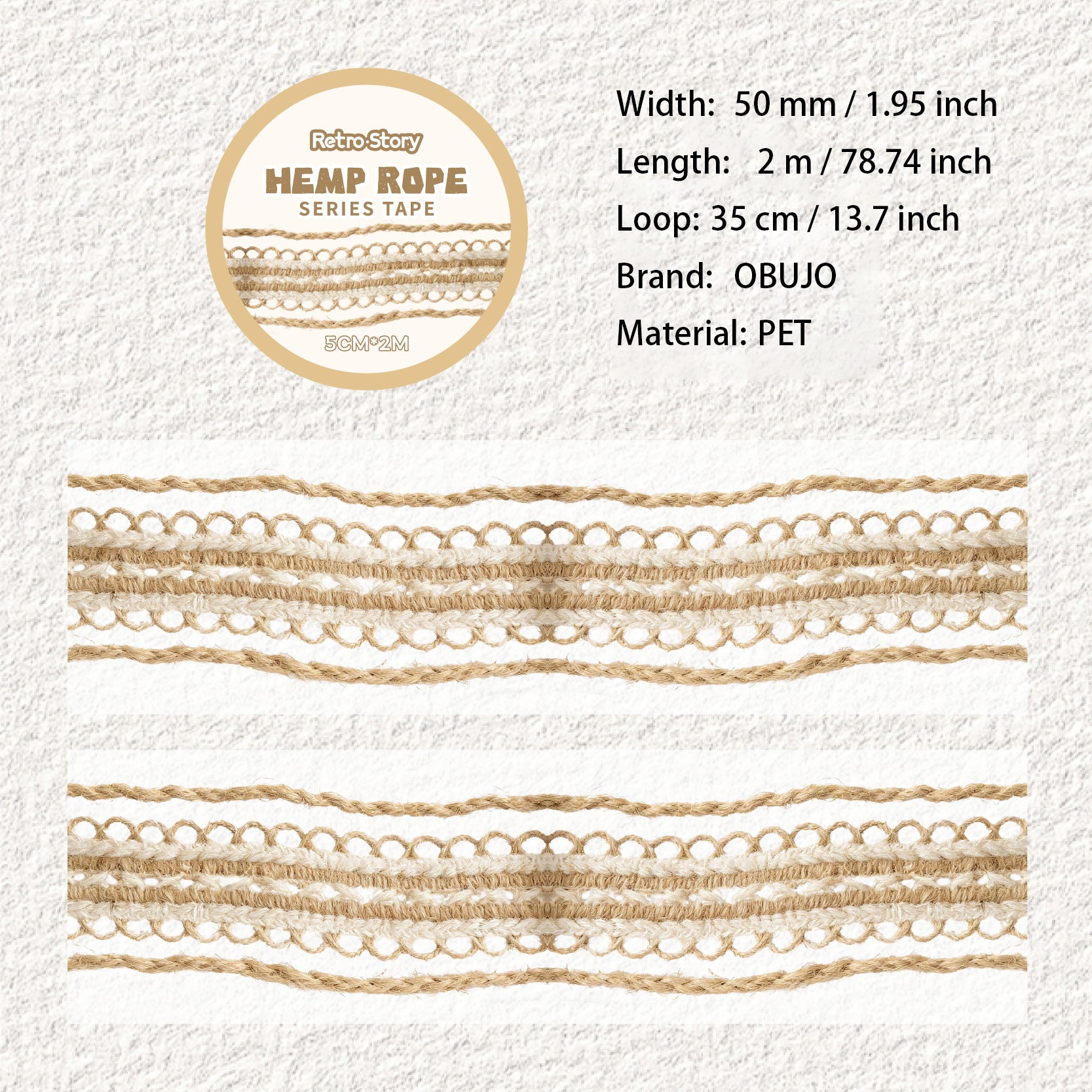 1 Roll Hemp Rope Themed PET Tape MSXL