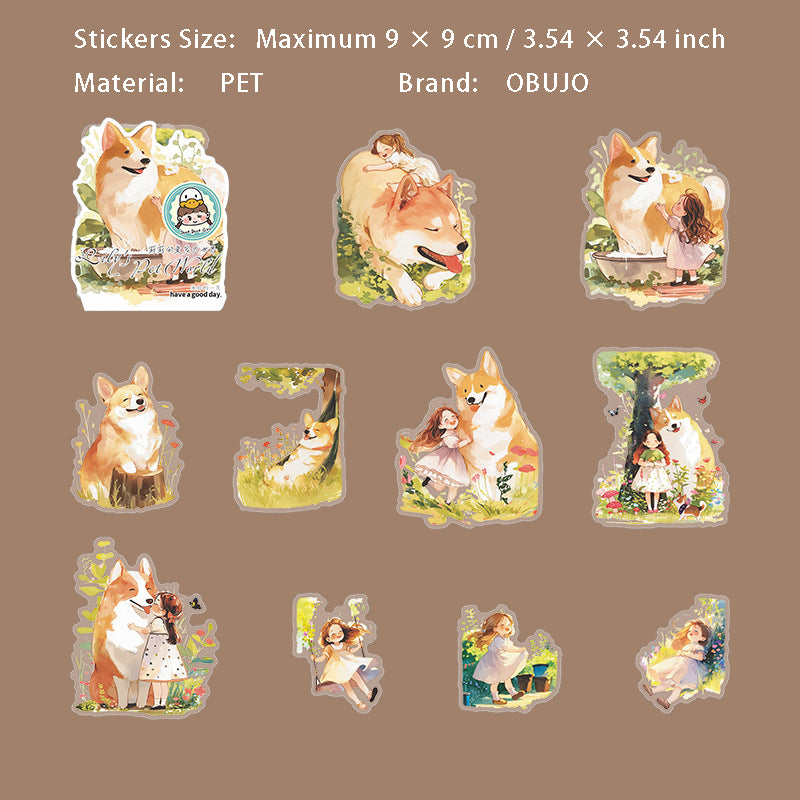 10 Pcs Cartoon Pet and Litterle Girl PET Stickers  ACDSJ