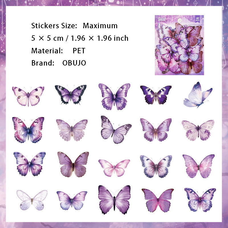 40 Pcs Butterfly PET Stickers CRDX