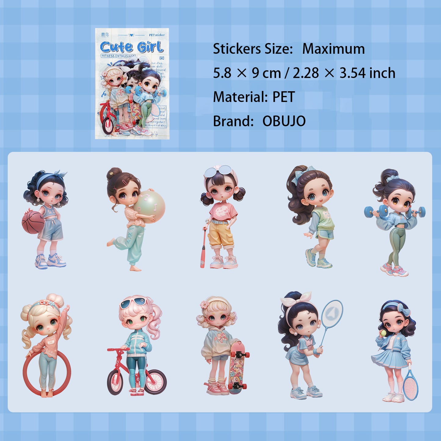 10 Pcs Carton Kids Girl PET Stickers MQSN