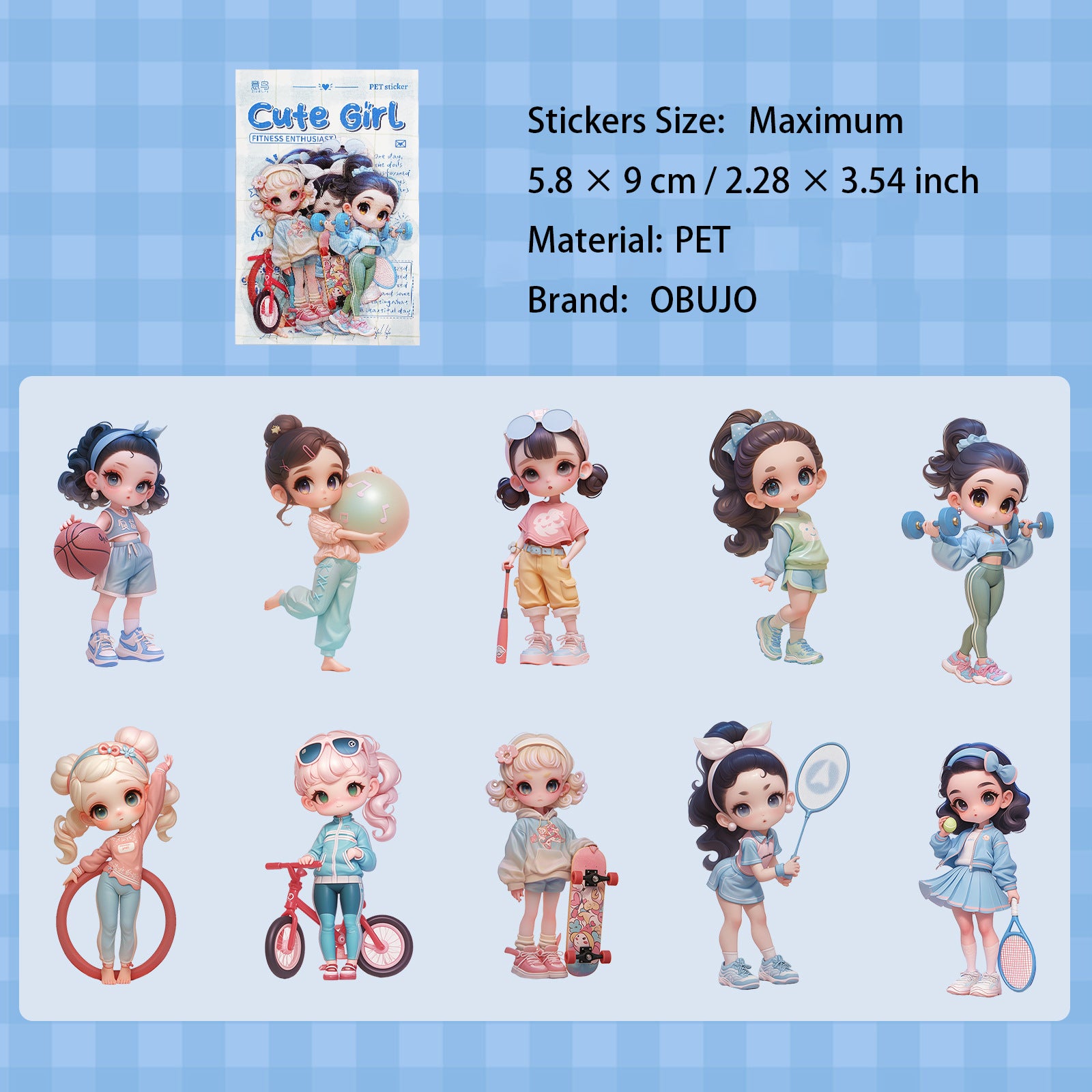 10 Pcs Carton Kids Girl PET Stickers MQSN